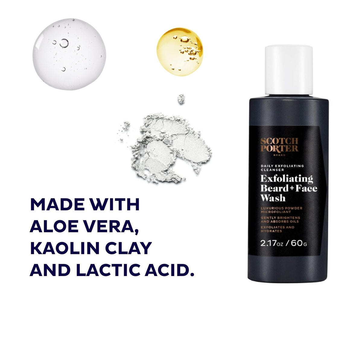 Scotch Porter Exfoliating Beard Wash & Face Cleanser for Men - Travel Friendly, Non-Toxic, Vegan 2.17 oz Avelisse