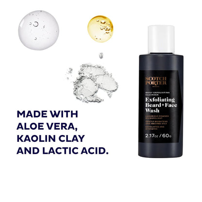 Scotch Porter Exfoliating Beard Wash & Face Cleanser for Men - Travel Friendly, Non-Toxic, Vegan 2.17 oz Avelisse