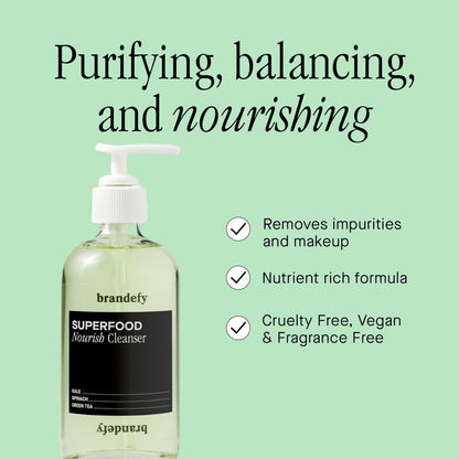 Brandefy Superfood Face Wash - Gentle pH Balanced Cleanser with Kale, Green Tea, Spinach, Vitamin C, E, K2 - Organic Facial Cleanser for All Skin Types (8 Fl Oz) Avelisse