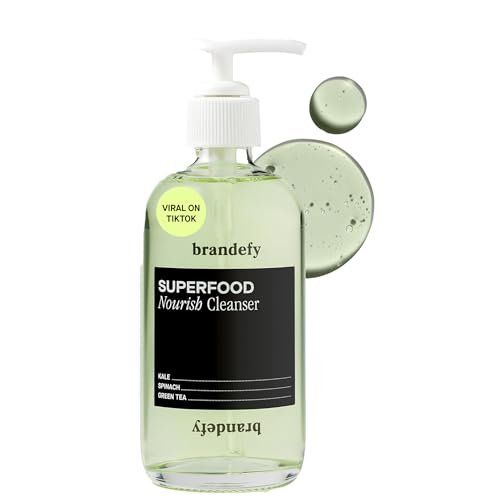 Brandefy Superfood Face Wash - Gentle pH Balanced Cleanser with Kale, Green Tea, Spinach, Vitamin C, E, K2 - Organic Facial Cleanser for All Skin Types (8 Fl Oz) Avelisse
