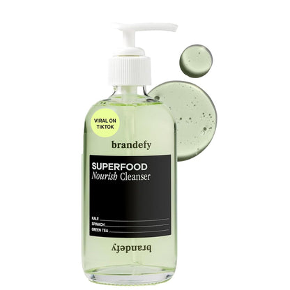 Brandefy Superfood Face Wash - Gentle pH Balanced Cleanser with Kale, Green Tea, Spinach, Vitamin C, E, K2 - Organic Facial Cleanser for All Skin Types (8 Fl Oz) Avelisse