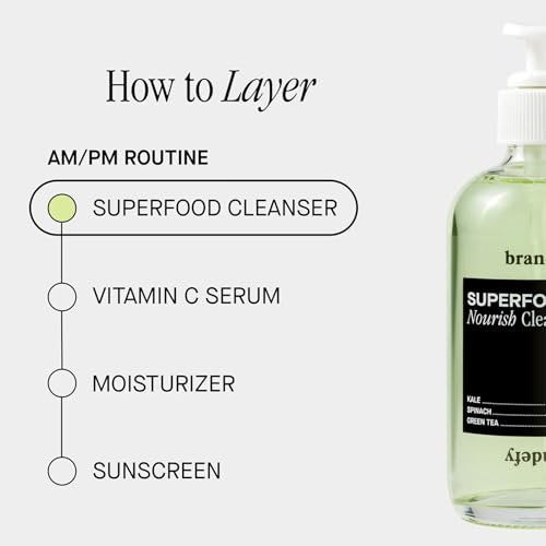 Brandefy Superfood Face Wash - Gentle pH Balanced Cleanser with Kale, Green Tea, Spinach, Vitamin C, E, K2 - Organic Facial Cleanser for All Skin Types (8 Fl Oz) Avelisse