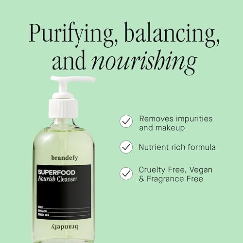 Brandefy Superfood Face Wash - Gentle pH Balanced Cleanser with Kale, Green Tea, Spinach, Vitamin C, E, K2 - Organic Facial Cleanser for All Skin Types (8 Fl Oz) Avelisse