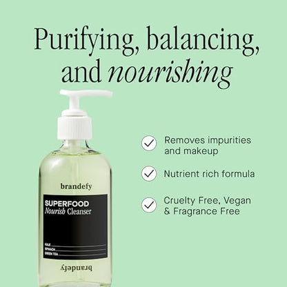 Brandefy Superfood Face Wash - Gentle pH Balanced Cleanser with Kale, Green Tea, Spinach, Vitamin C, E, K2 - Organic Facial Cleanser for All Skin Types (8 Fl Oz) Avelisse