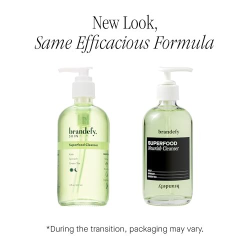 Brandefy Superfood Face Wash - Gentle pH Balanced Cleanser with Kale, Green Tea, Spinach, Vitamin C, E, K2 - Organic Facial Cleanser for All Skin Types (8 Fl Oz) Avelisse