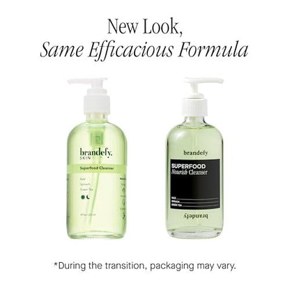 Brandefy Superfood Face Wash - Gentle pH Balanced Cleanser with Kale, Green Tea, Spinach, Vitamin C, E, K2 - Organic Facial Cleanser for All Skin Types (8 Fl Oz) Avelisse