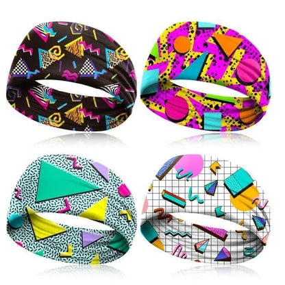 4 Pack 80s 90s Neon Headbands - Retro Vintage Fashion Sweatbands for Women Men, Athletic Elastic Hairband for Hip Hop Party, Hiking, Cycling, Running