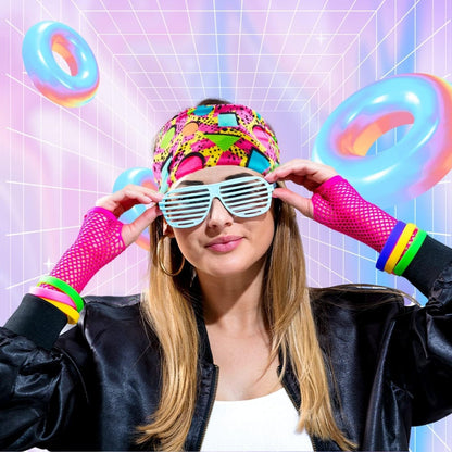 4 Pack 80s 90s Neon Headbands - Retro Vintage Fashion Sweatbands for Women Men, Athletic Elastic Hairband for Hip Hop Party, Hiking, Cycling, Running