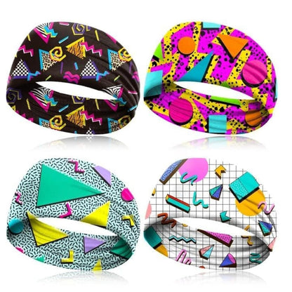 4 Pack 80s 90s Neon Headbands - Retro Vintage Fashion Sweatbands for Women Men, Athletic Elastic Hairband for Hip Hop Party, Hiking, Cycling, Running