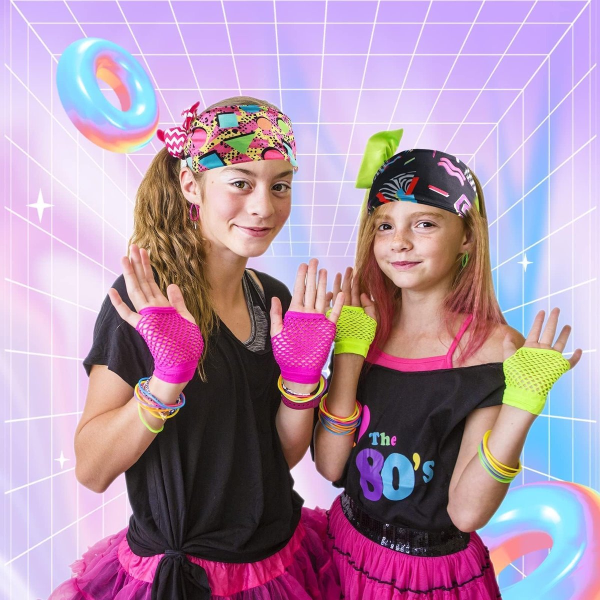 4 Pack 80s 90s Neon Headbands - Retro Vintage Fashion Sweatbands for Women Men, Athletic Elastic Hairband for Hip Hop Party, Hiking, Cycling, Running - görsel 12