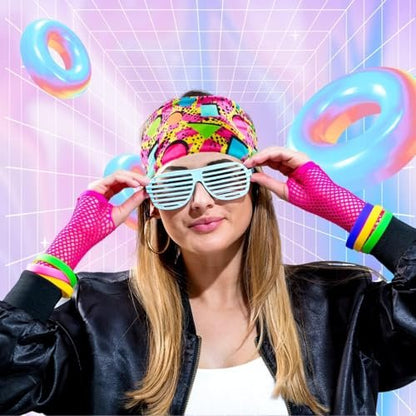 4 Pack 80s 90s Neon Headbands - Retro Vintage Fashion Sweatbands for Women Men, Athletic Elastic Hairband for Hip Hop Party, Hiking, Cycling, Running