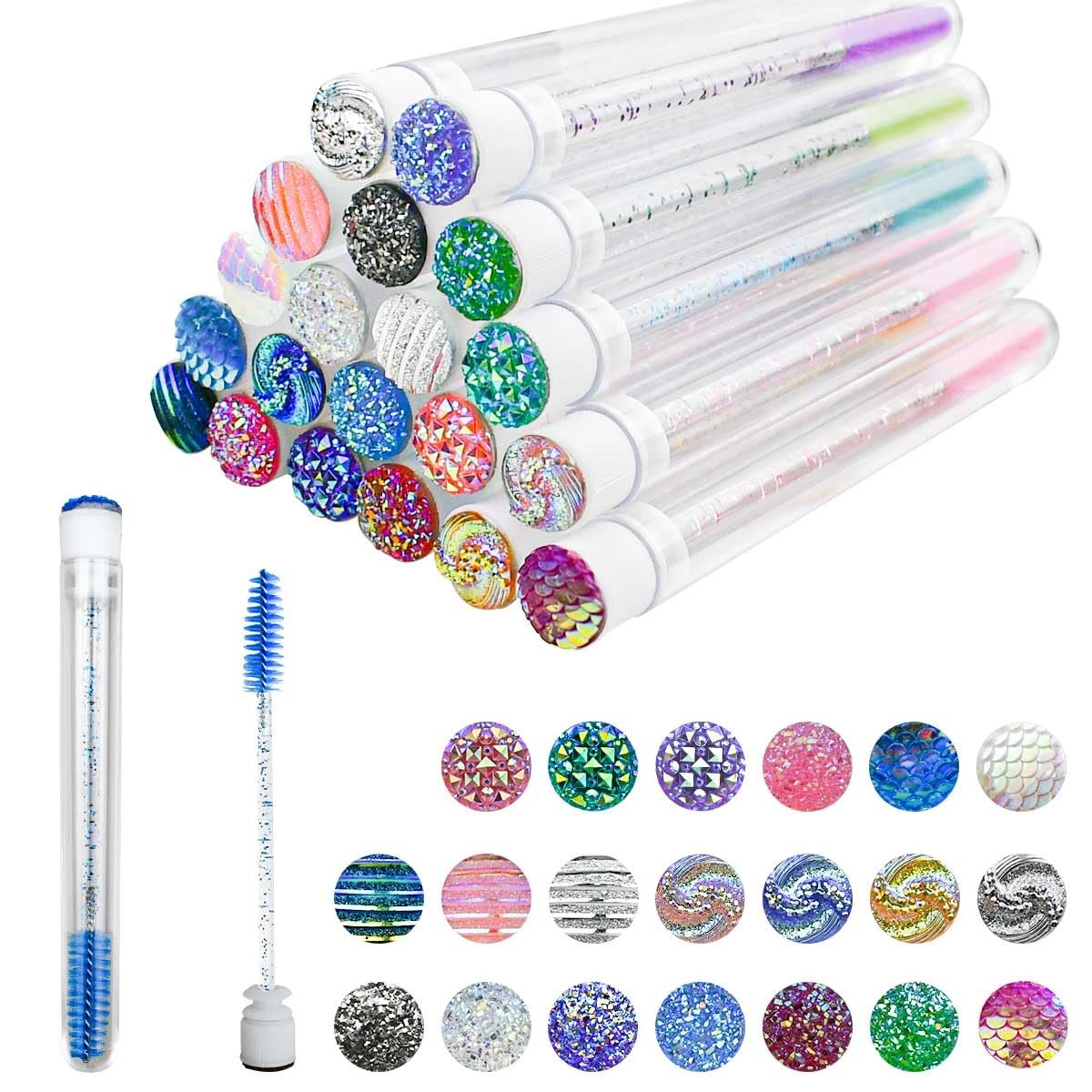 20-Piece Disposable Mascara Wand Set - Diamond Eyelash Brushes & Empty Spoolies for Professional Makeup Application (Mixed Colors) - görsel 1