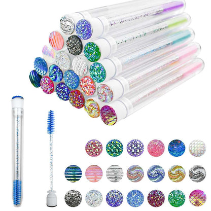 20-Piece Disposable Mascara Wand Set - Diamond Eyelash Brushes & Empty Spoolies for Professional Makeup Application (Mixed Colors)