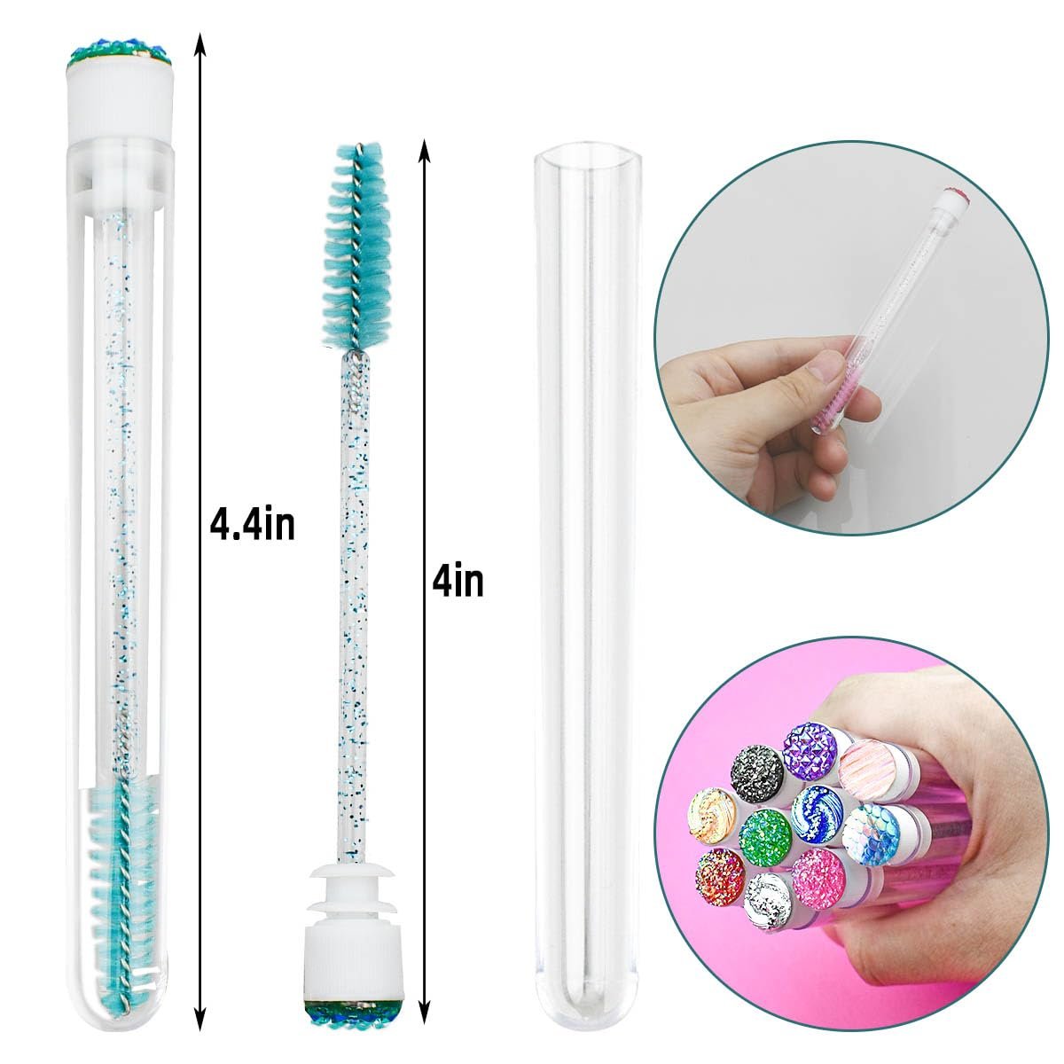20-Piece Disposable Mascara Wand Set - Diamond Eyelash Brushes & Empty Spoolies for Professional Makeup Application (Mixed Colors) - görsel 9