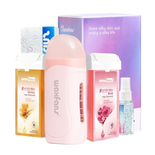 Waxfans Roll on Wax Kit - Complete Waxing Kit for Women and Men with Honey and Rose Wax Cartridges & 50 Wax Strips, All Skin Types Avelisse