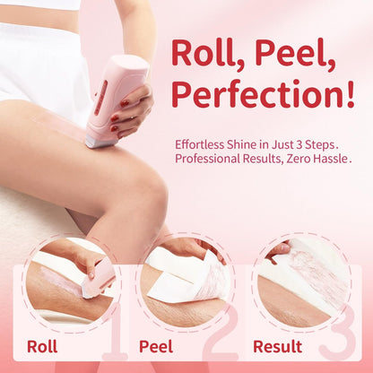 Waxfans Roll on Wax Kit - Complete Waxing Kit for Women and Men with Honey and Rose Wax Cartridges & 50 Wax Strips, All Skin Types Avelisse