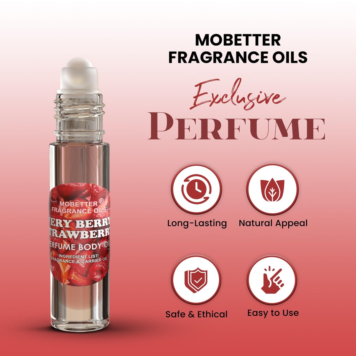Very Berry Strawberry Perfume Body Oil - MOBETTER FRAGRANCE OILS, 0.33 Fl Oz Avelisse