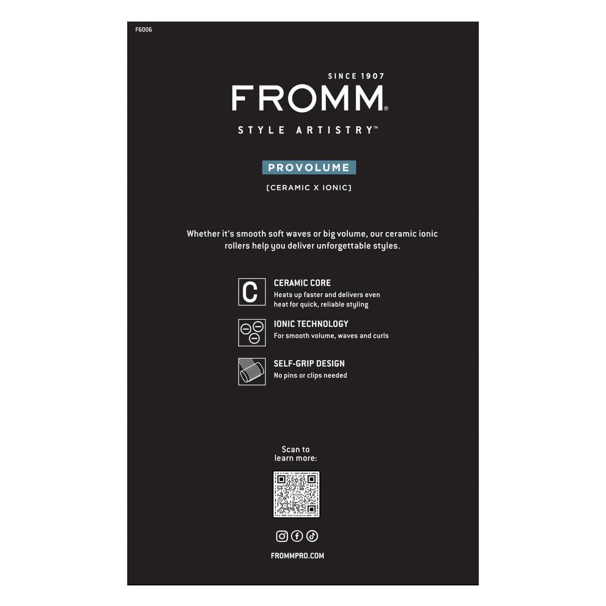 Fromm ProVolume Self-Grip Ceramic Ionic Thermal Hair Rollers – Set of 12 (Six 2" & Six 2.5") for Volume, Soft Waves & Curtain Bangs Avelisse
