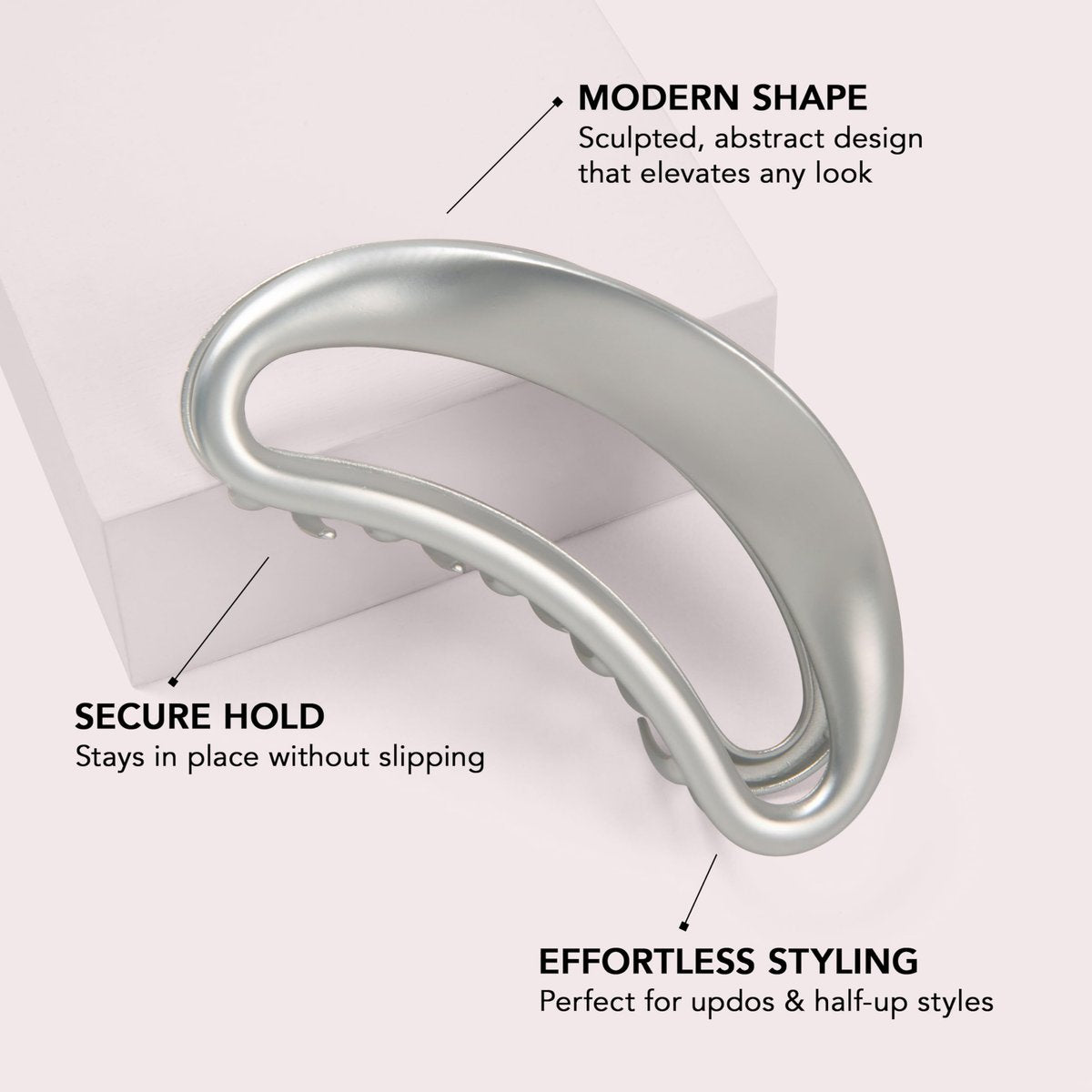 The Hair Edit Sculpted Silver Claw Clip – Large Metal Matte Silver Hair Clip for Women, Strong Hold for Updos & Half Up Styles Avelisse