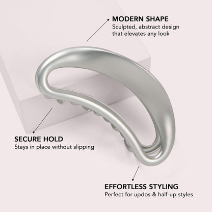 The Hair Edit Sculpted Silver Claw Clip – Large Metal Matte Silver Hair Clip for Women, Strong Hold for Updos & Half Up Styles Avelisse