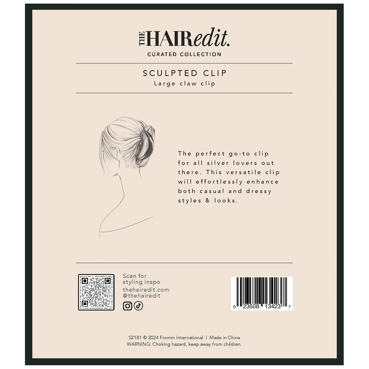 The Hair Edit Sculpted Silver Claw Clip – Large Metal Matte Silver Hair Clip for Women, Strong Hold for Updos & Half Up Styles Avelisse