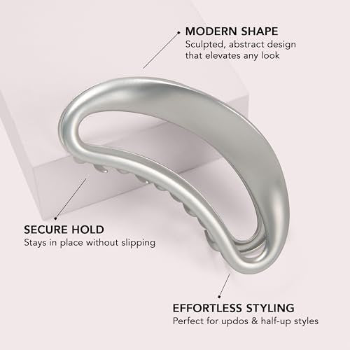 The Hair Edit Sculpted Silver Claw Clip – Large Metal Matte Silver Hair Clip for Women, Strong Hold for Updos & Half Up Styles Avelisse