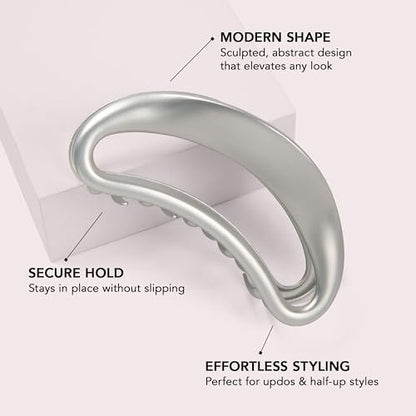 The Hair Edit Sculpted Silver Claw Clip – Large Metal Matte Silver Hair Clip for Women, Strong Hold for Updos & Half Up Styles Avelisse