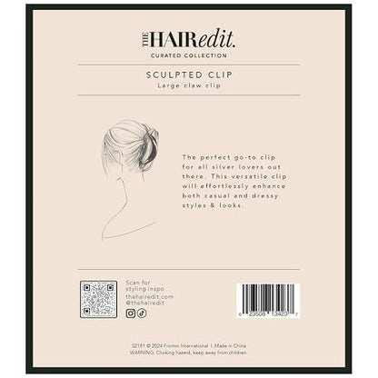 The Hair Edit Sculpted Silver Claw Clip – Large Metal Matte Silver Hair Clip for Women, Strong Hold for Updos & Half Up Styles Avelisse