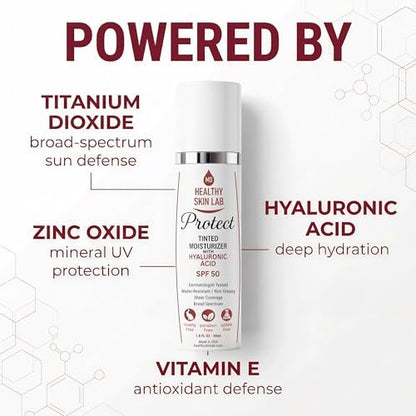 Healthy Skin Lab Protect Tinted Moisturizer SPF 50 – Sheer Universal Tint, Lightweight Mineral Sunscreen with Hyaluronic Acid, Broad Spectrum SPF 50, Dermatologist Tested, 1.8 oz Avelisse