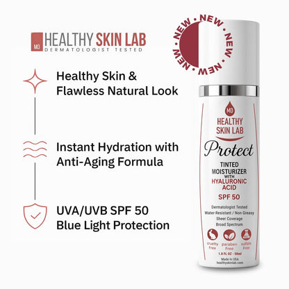 Healthy Skin Lab Protect Tinted Moisturizer SPF 50 – Sheer Universal Tint, Lightweight Mineral Sunscreen with Hyaluronic Acid, Broad Spectrum SPF 50, Dermatologist Tested, 1.8 oz Avelisse