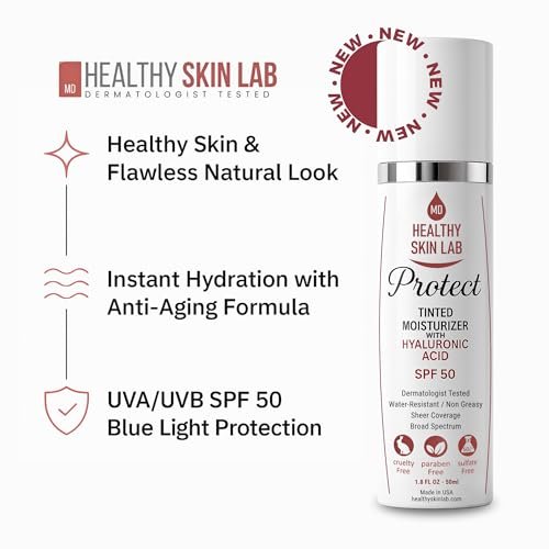 Healthy Skin Lab Protect Tinted Moisturizer SPF 50 – Sheer Universal Tint, Lightweight Mineral Sunscreen with Hyaluronic Acid, Broad Spectrum SPF 50, Dermatologist Tested, 1.8 oz Avelisse