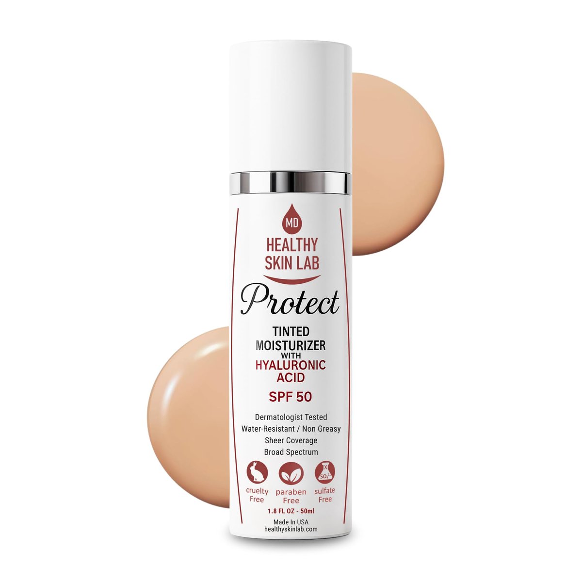 Healthy Skin Lab Protect Tinted Moisturizer SPF 50 – Sheer Universal Tint, Lightweight Mineral Sunscreen with Hyaluronic Acid, Broad Spectrum SPF 50, Dermatologist Tested, 1.8 oz Avelisse