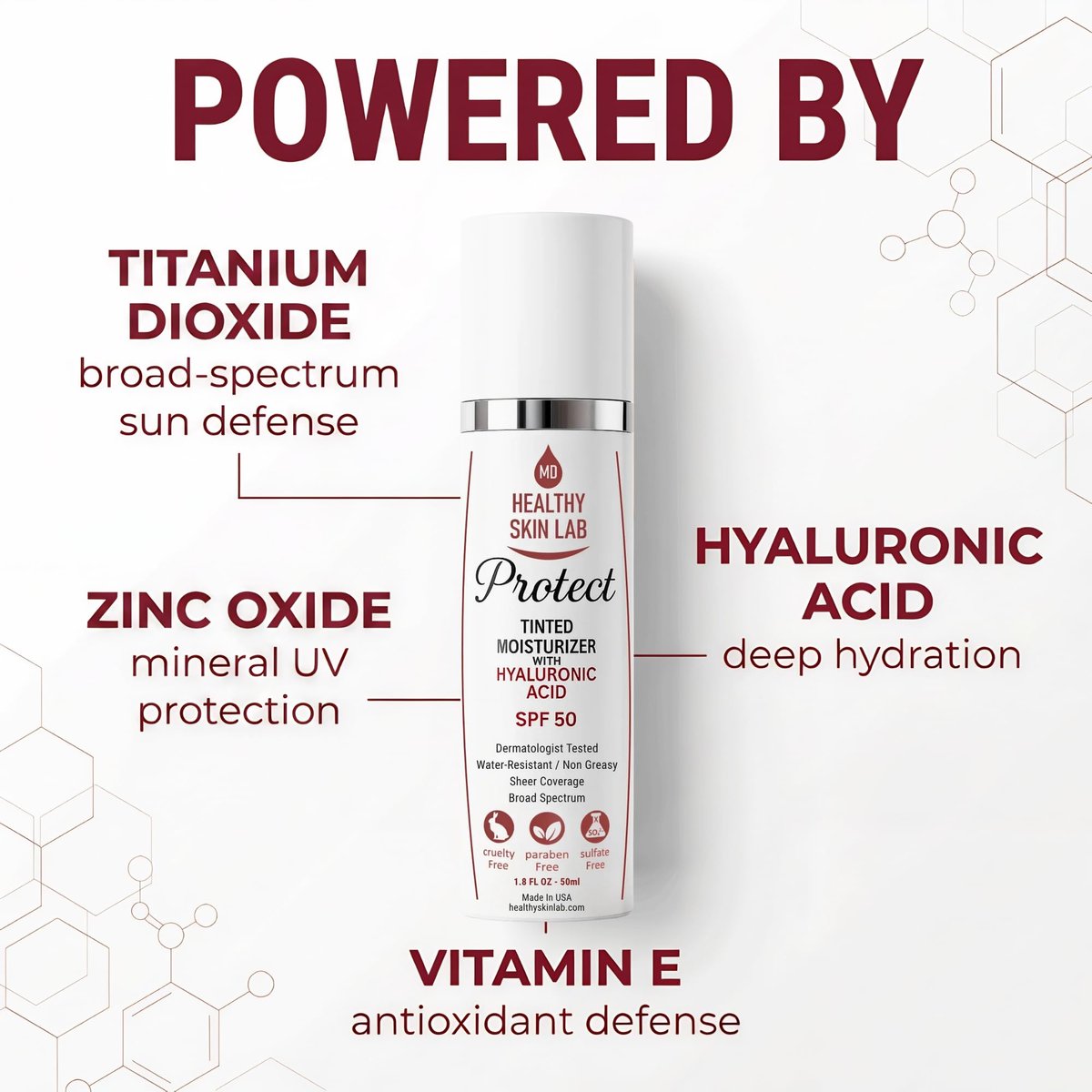Healthy Skin Lab Protect Tinted Moisturizer SPF 50 – Sheer Universal Tint, Lightweight Mineral Sunscreen with Hyaluronic Acid, Broad Spectrum SPF 50, Dermatologist Tested, 1.8 oz Avelisse