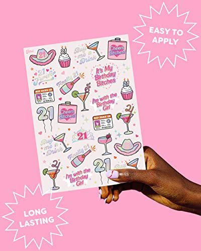 xo, Fetti 21st Birthday Party Temporary Tattoos – 48 Pcs Fun Bday Girl Decorations, Finally 21, RIP Fake ID, Disco Cowgirl, Twenty One Tiara - görsel 9
