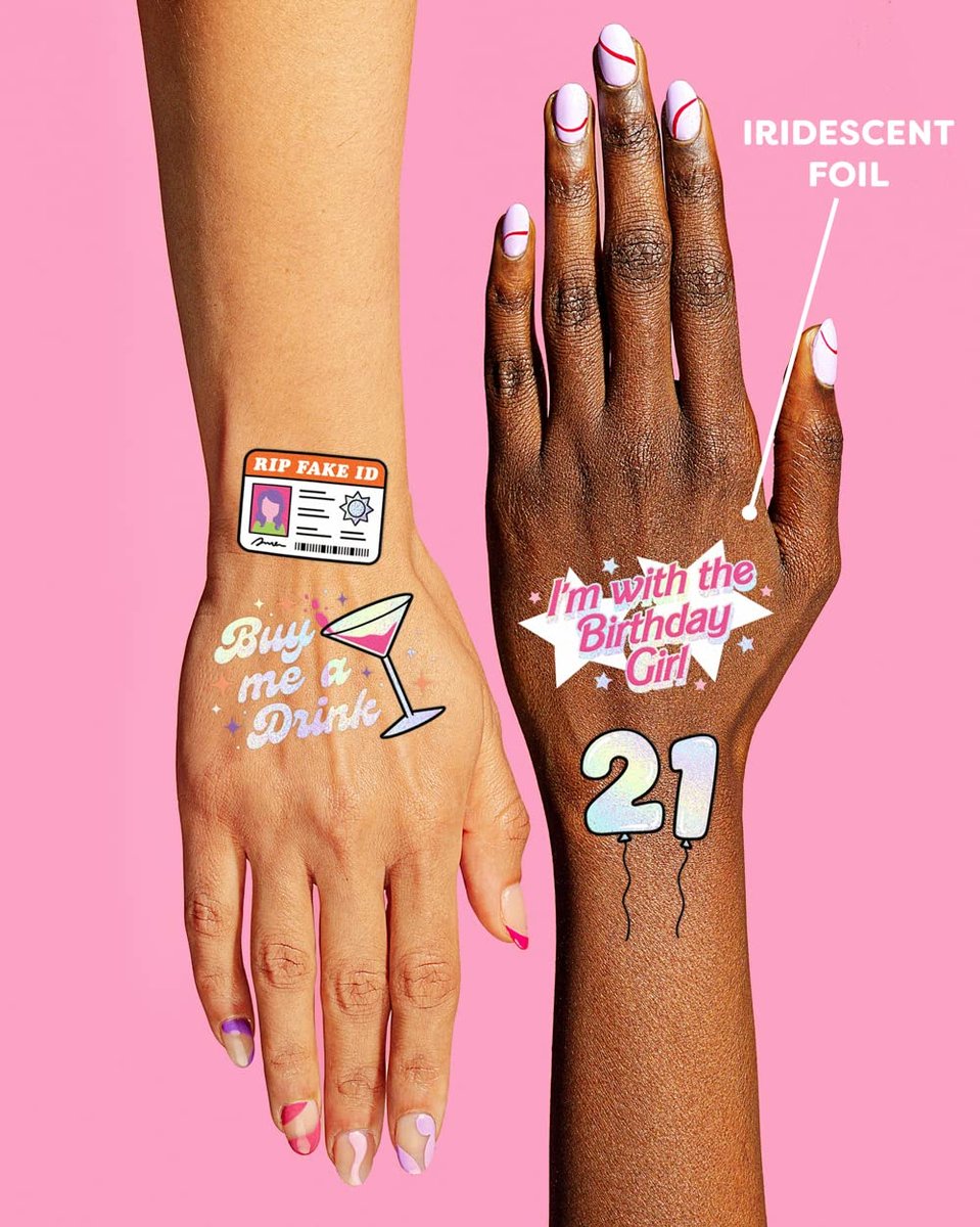 xo, Fetti 21st Birthday Party Temporary Tattoos – 48 Pcs Fun Bday Girl Decorations, Finally 21, RIP Fake ID, Disco Cowgirl, Twenty One Tiara - görsel 8