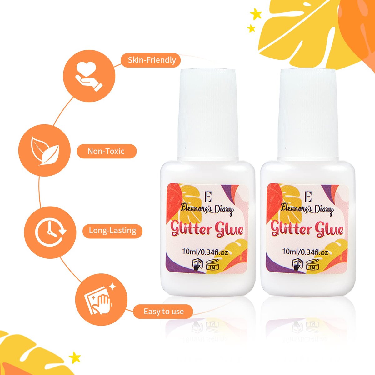 Body Glue for Glitter Tattoos – Eleanore's Diary 10ml*2 Art Glitter Glue, Odourless & Non-Toxic, Ideal for Skin Chunky Makeup, Beach Parties, Music Festivals, Carnival, Cosplay, Summer Holidays, Gemstones - görsel 3