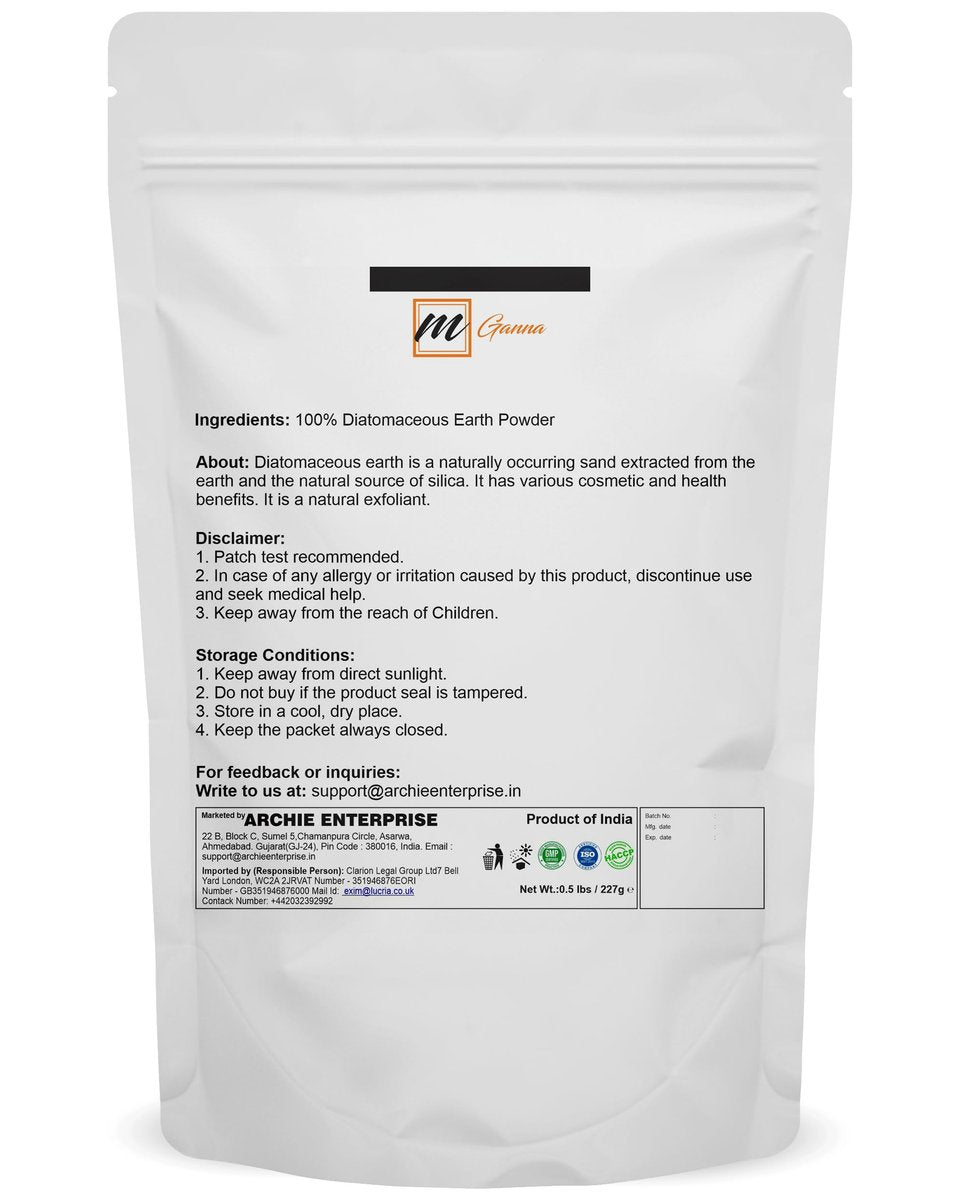 mGanna 100% Natural Diatomaceous Earth Powder for Skin Exfoliation & Cosmetic Formulations (0.5 LBS / 227 GMS) Avelisse
