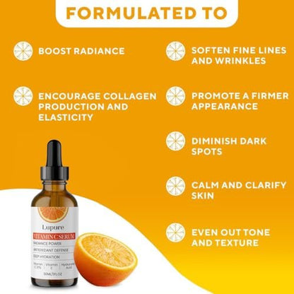 Lupure Professional Vitamin C Face Serum 20% – Anti Aging Serum with Ascorbic Acid, Hyaluronic Acid & Vitamin E for Dark Spots, 1 Fl Oz Avelisse