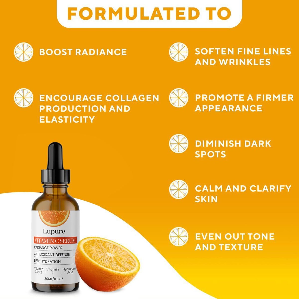 Lupure Professional Vitamin C Face Serum 20% – Anti Aging Serum with Ascorbic Acid, Hyaluronic Acid & Vitamin E for Dark Spots, 1 Fl Oz Avelisse