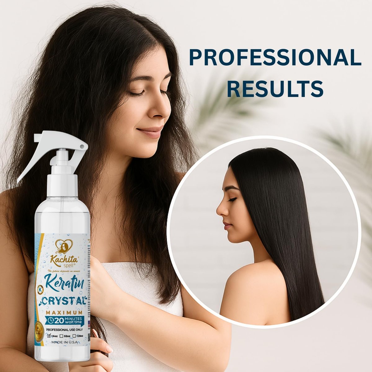 Kachita Spell Keratin Crystal Maximum 20-Minute Express Keratin Hair Straightening Treatment Spray - Long Lasting Blowouts, Home & Professional Use, 16 fl oz Avelisse