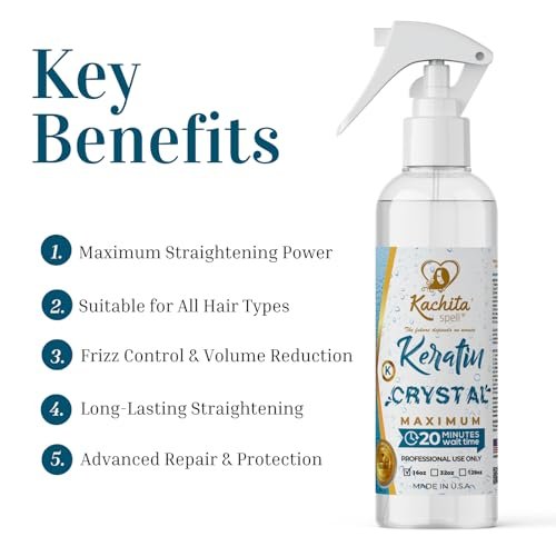 Kachita Spell Keratin Crystal Maximum 20-Minute Express Keratin Hair Straightening Treatment Spray - Long Lasting Blowouts, Home & Professional Use, 16 fl oz Avelisse