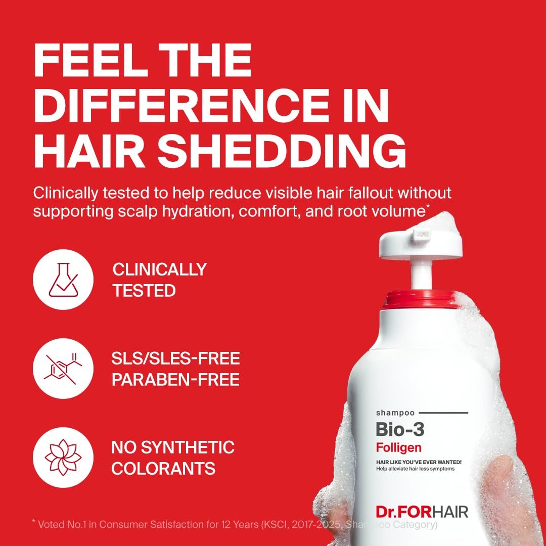 Dr.FORHAIR Folligen Bio-3 Shampoo - Korean Hair Care Clarifying, Volumizing & Root Boost for Hair Thickening & Fuller Looking, 16.91 fl oz Avelisse