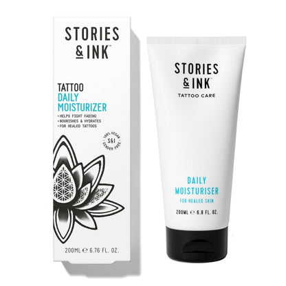Stories & Ink Tattoo Care Daily Moisturizer for Healed Tattoos - Fast-Absorbing Hydrating Lotion with UV Ink Protection, 6.8 Fl Oz Avelisse