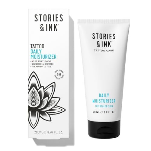 Stories & Ink Tattoo Care Daily Moisturizer for Healed Tattoos - Fast-Absorbing Hydrating Lotion with UV Ink Protection, 6.8 Fl Oz Avelisse