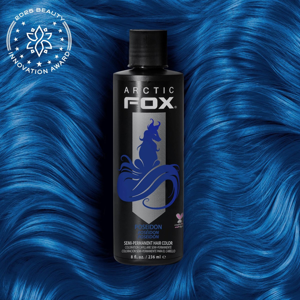 Arctic Fox Semi-Permanent Hair Dye – Poseidon (Vibrant Blue) – Vegan & Cruelty-Free, Ammonia-Free, Long-Lasting Color for All Hair Types, 8 fl oz Avelisse