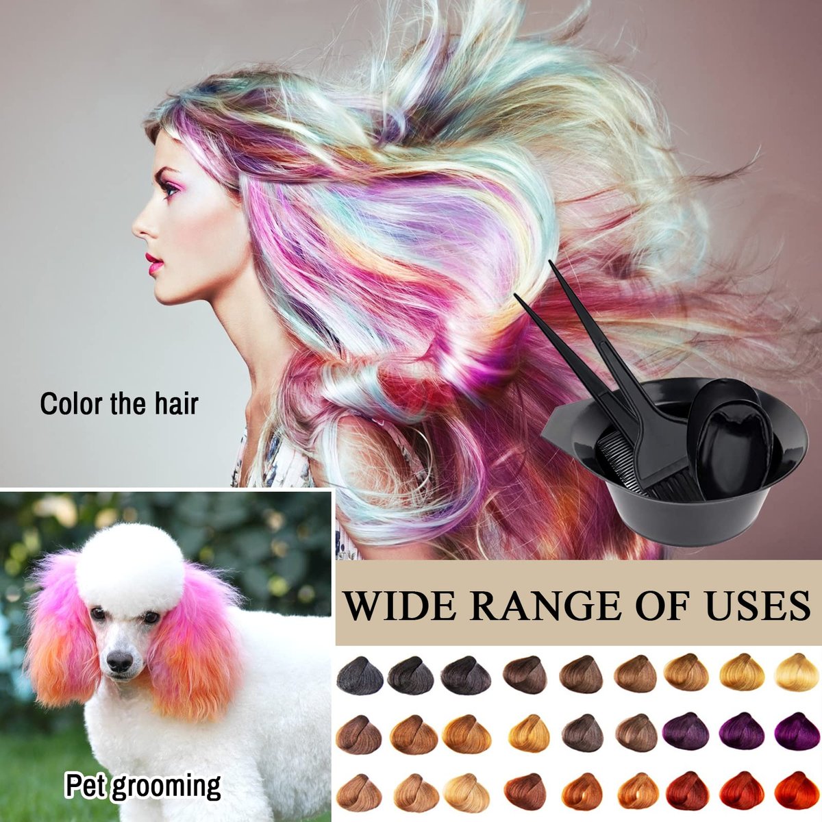 1st Choice Hair Dye Color Brush and Bowl Set – Professional Tint Comb Applicator for Hair Coloring (2 Brushes + Mixing Bowl), Black - görsel 12