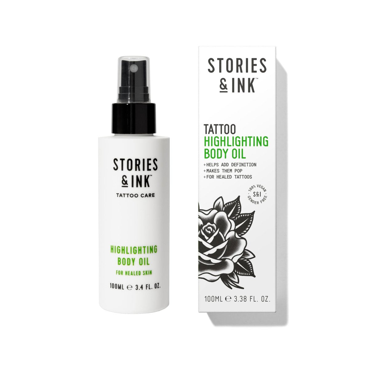 Stories & Ink Tattoo Care Highlighting Body Oil – Instant Glow for Healed Tattoos, Enhances Ink Vibrancy, Lightweight Non-Greasy Daily Hydration, 3.4 Fl Oz Avelisse