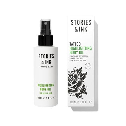Stories & Ink Tattoo Care Highlighting Body Oil – Instant Glow for Healed Tattoos, Enhances Ink Vibrancy, Lightweight Non-Greasy Daily Hydration, 3.4 Fl Oz Avelisse