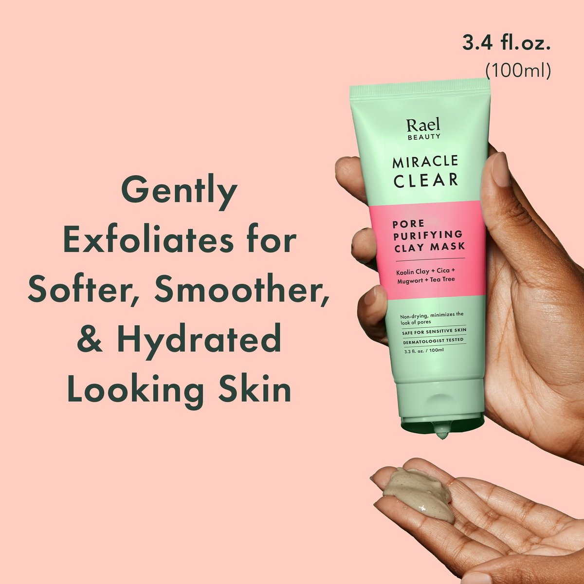 Rael Miracle Clear Clay Mask – Deep Pore Cleanser with Tea Tree & Gentle Exfoliation for Blackheads, Korean Skin Care (3.4 fl oz) Avelisse