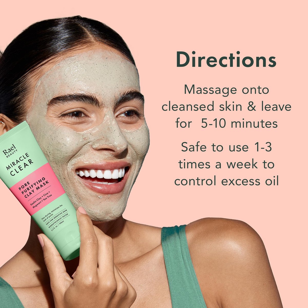 Rael Miracle Clear Clay Mask – Deep Pore Cleanser with Tea Tree & Gentle Exfoliation for Blackheads, Korean Skin Care (3.4 fl oz) Avelisse